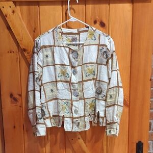 Novelty Print Linen Blouse